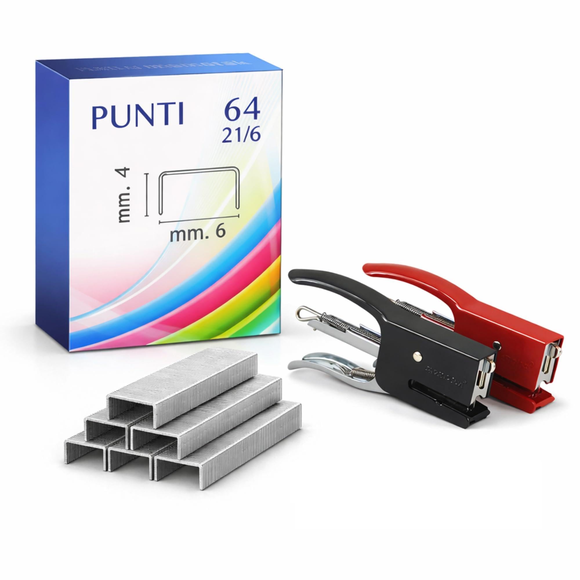 Punti Metallici 6/4 in Acciaio Naturale. 10 SCATOLINE DA 1000 PUNTI 4mm x 6mm + Cucitrice a Mano IN OMAGGIO – Compatibili con Cucitrici Zenith 530, 548, 590 – Confezione 10 Astucci da 1000 Punti