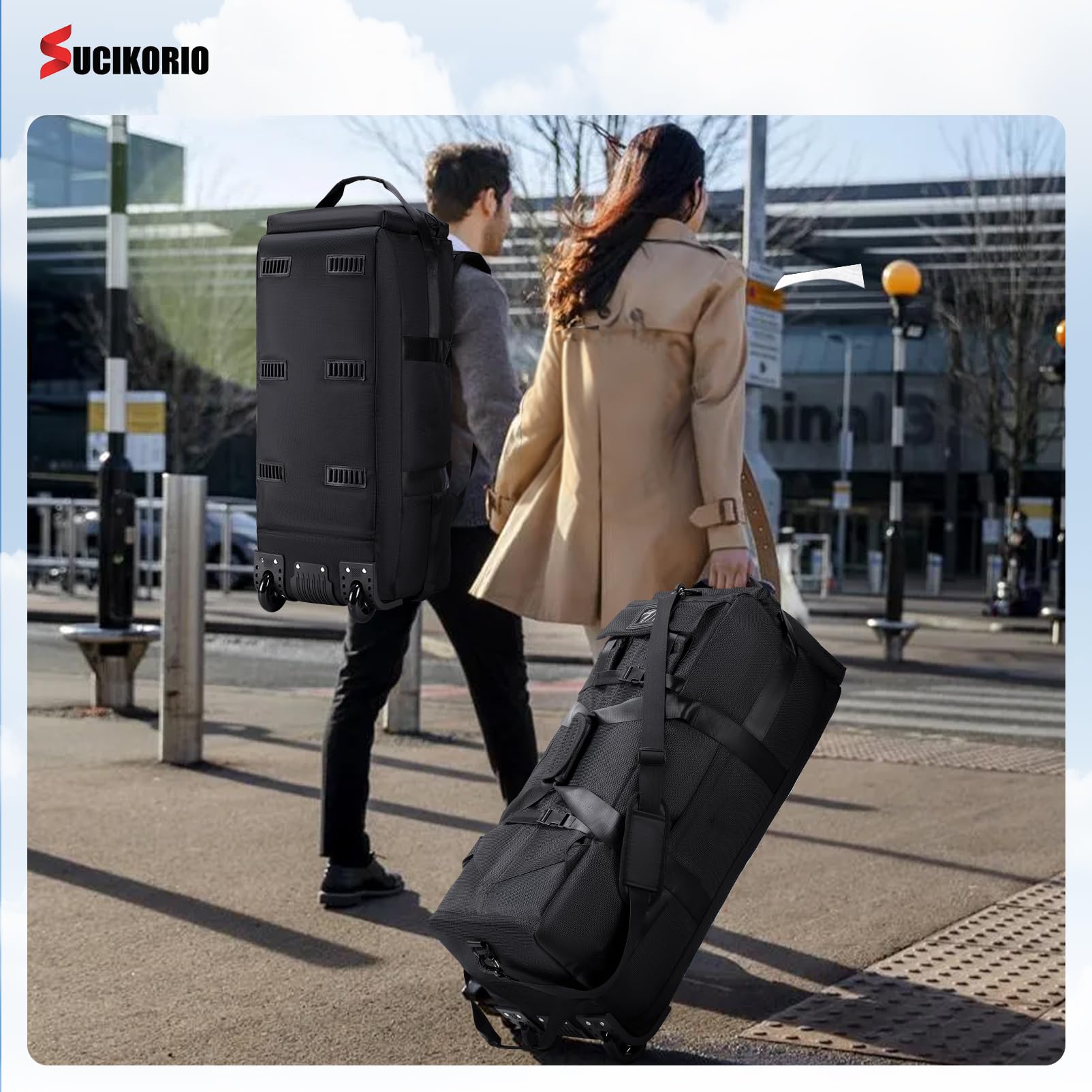 Bolsa de Viaje con Ruedas Impermeable 3 en 1 Mochila Viaje Cabina Avion Bolso de Mano Viaje con Candado de Combinación 80L XL Bolsa de Equipaje Grande 78x33x32cm Maleta para Mujer Hombre
