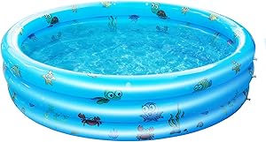 AsterOutdoor Kids Inflatable Swimming Pool 3 Rings Round Pools Baby Ball Pit Paddling Pool for Toddler/Kiddie/Girl/Boy, Indoor&Outdoor Water Game Play Center for Garden, Blue, 59