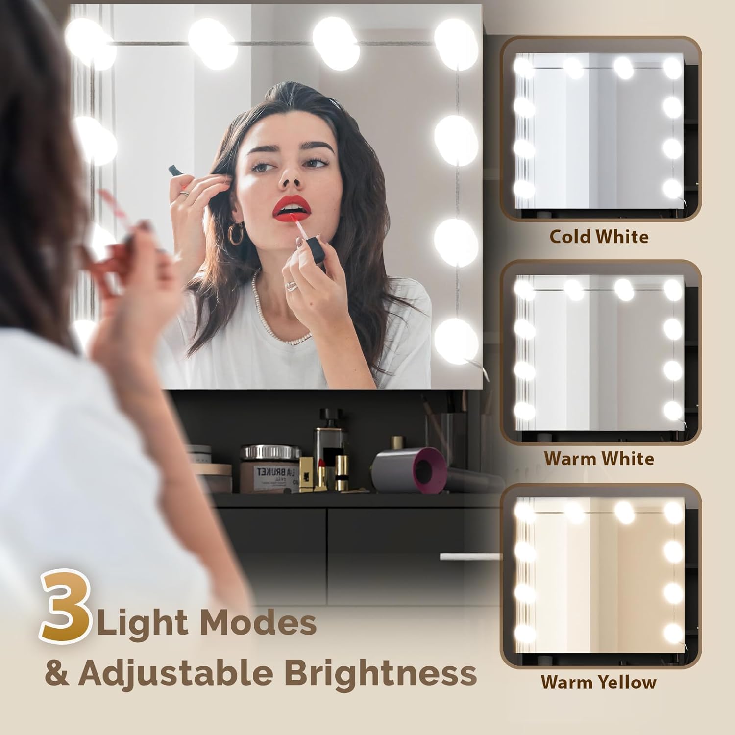 VINGLI 59'' Vanity Set with Lights & Mirror, Large Makeup Set with 8 Drawers & 2 Shelves & 1 Mirror Cabinet & Lights in 3 Colors & Power Outlets for Dressing Room Bedroom, Black