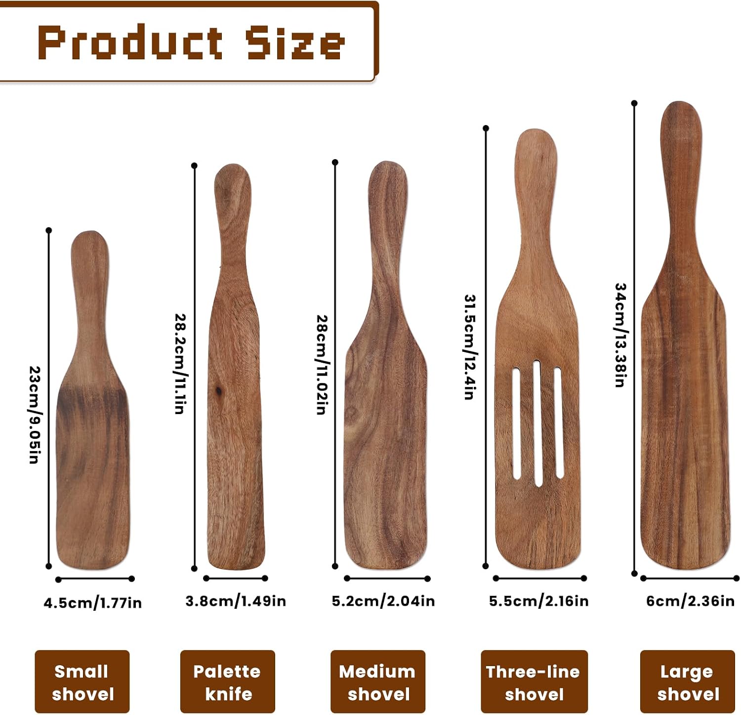 5 Pcs Wooden Spurtle Set, Teak Spatula Set with Ergonomic Handles, Heat Resistant Nonstick Safe Wooden Spoons for Cooking, Wood Utensil Set for Kitchen