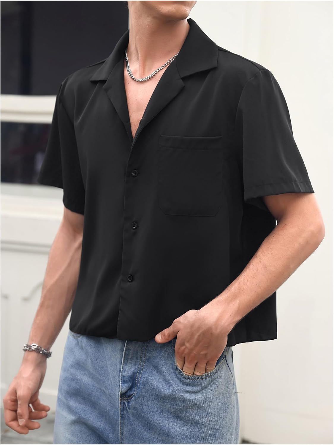 SHENHE Men's Button Up Shirt Short Sleeve Summer Casual Going Out Loose Fit Shirt Top - Image 3