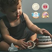 Vista 3 de Moonkie Stacks of Circles Soft Teething Toy Educational Learning Baby Toy Stacking Ring Toys for Babies Boy and Girl 7 Piece Teethers Set