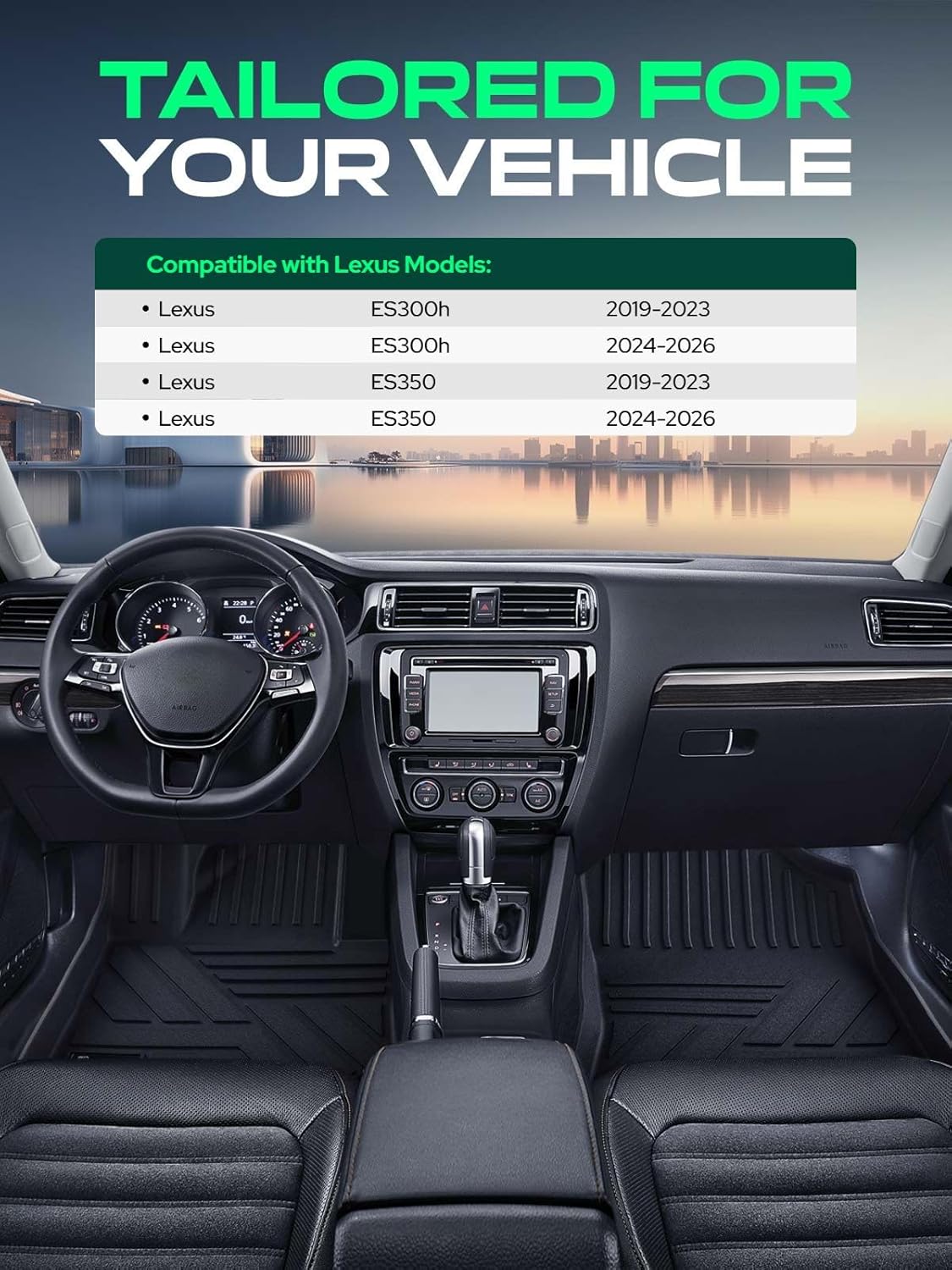 YHTAUTO Floor Mats Fit 2019-2025 Lexus ES350/ES300h, TPE All Weather Car Mats Waterproof Anti-Slip Odorless Floor Liner, Interior Car Accessories Front & 2nd Row Liner