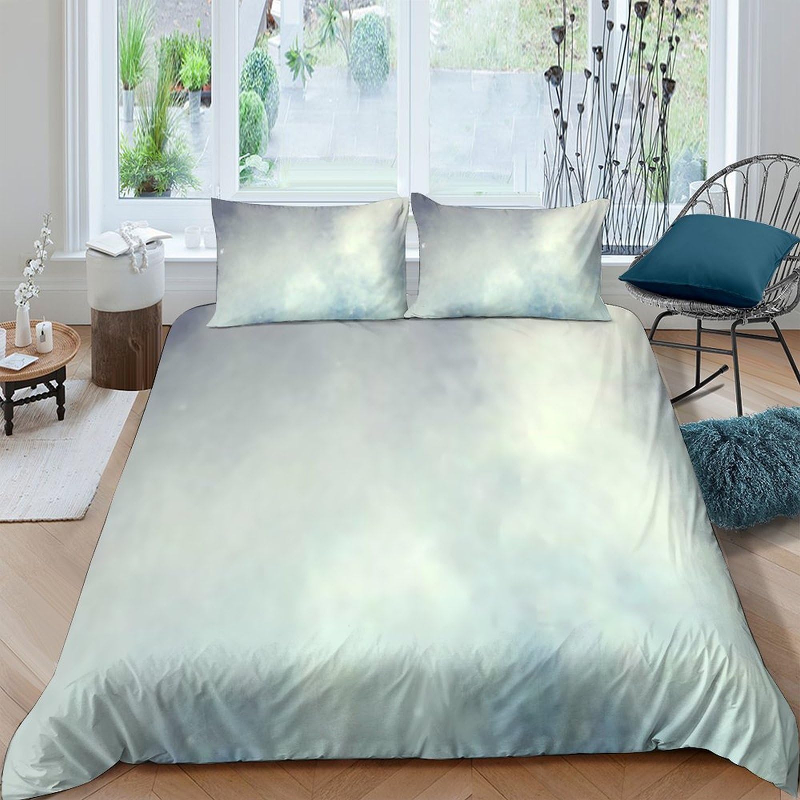 Ctjqhvkz Style-9 3D Printed Misty Cloud Fitted Sheet Microfiber Soft Blue Gradient Mattress Cover For Bedroom Guest Room Dorm Decor Single（135X200cm）