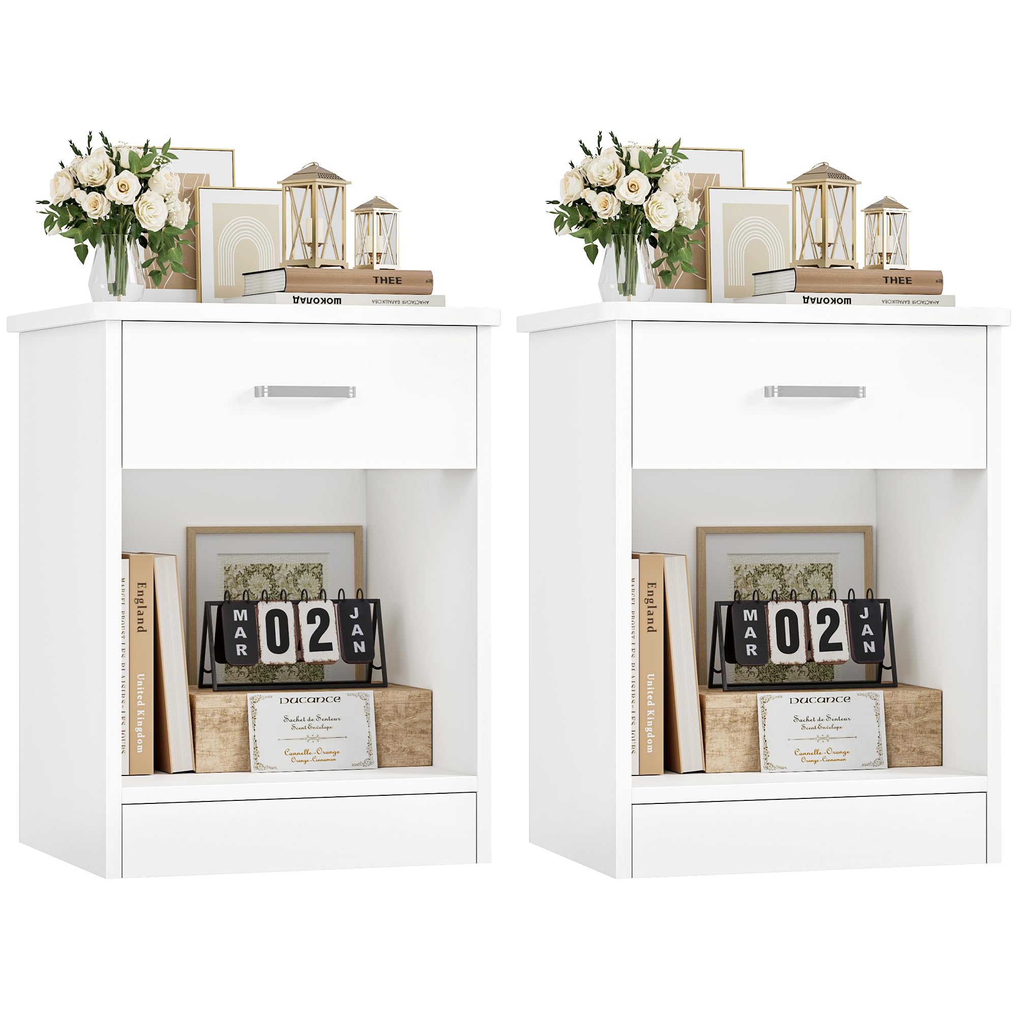 Amazonベーシック パイン無垢材プラットフォーム　 ダブル　ホワイト Amazon.com: FOTOSOK Nightstand Set of 2, White Nightstand with