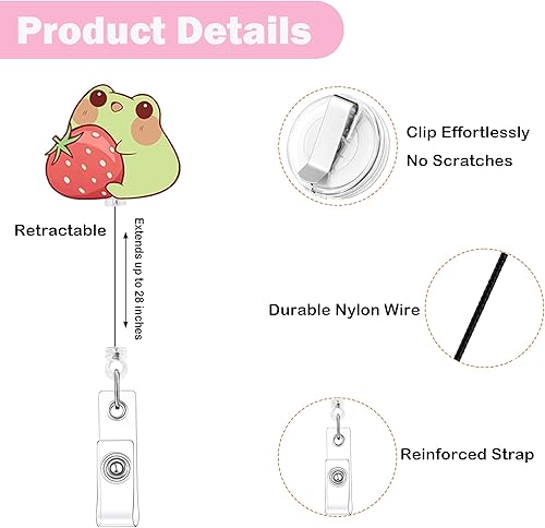 Vista 2 de Lindo carrete de insignia de rana y hongo, divertido soporte de carrete de insignia de rana y hongo, etiqueta de identificación con clip