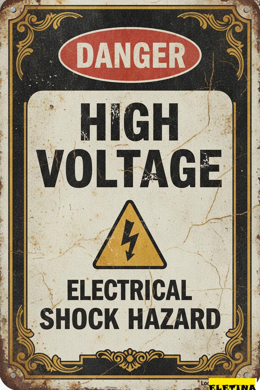 Personalized Sign for Man Cave Metal, Danger High Voltage, Electrical Shock Hazard, 8x12in, Aluminum Private Property Decorative