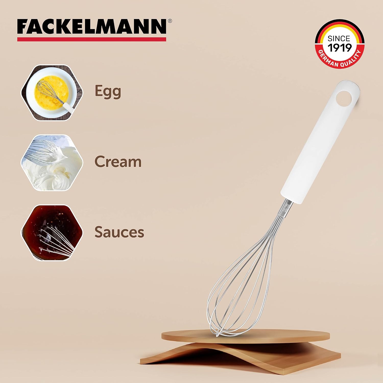 Fackelmann 11, 4" Of Pp/Stainless Steel "Arcadalina" Egg-Whisk, White/Silver
