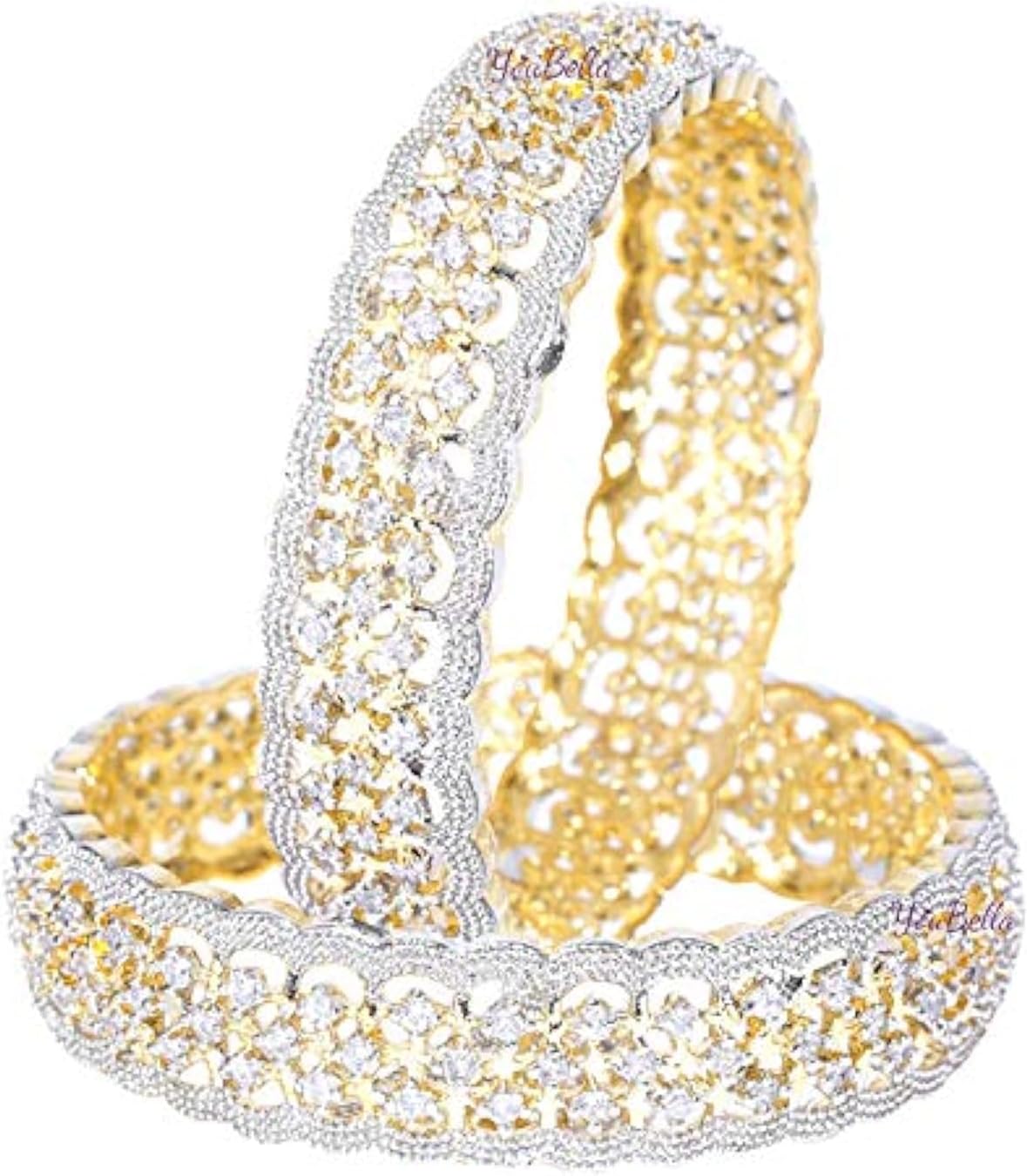 YouBella Jewellery Traditional Gold Plated American Diamond Bracelet Bangles Set for Girls and Women