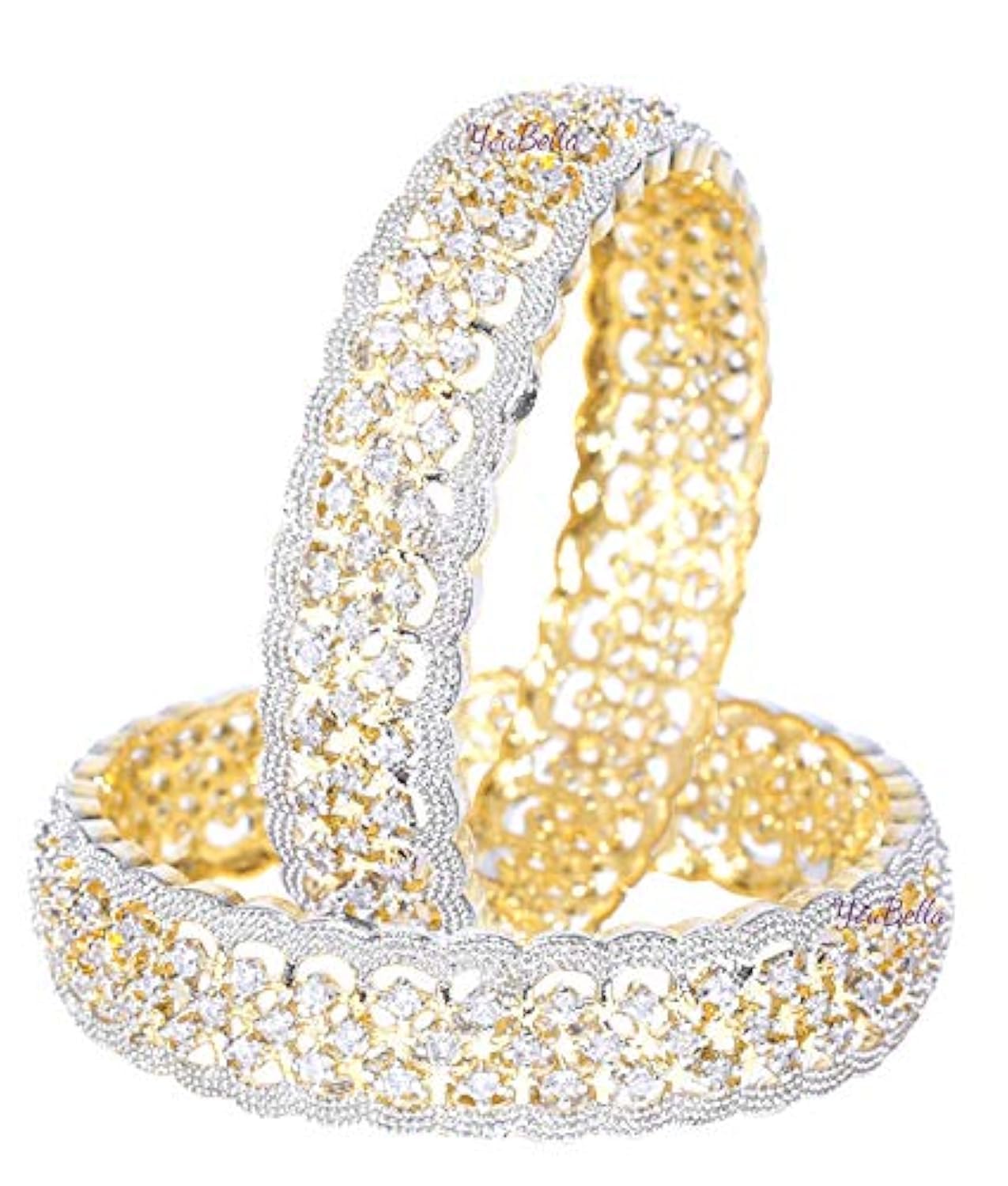 YouBella Jewellery Traditional Gold Plated American Diamond Bracelet Bangles Set for Girls and Women