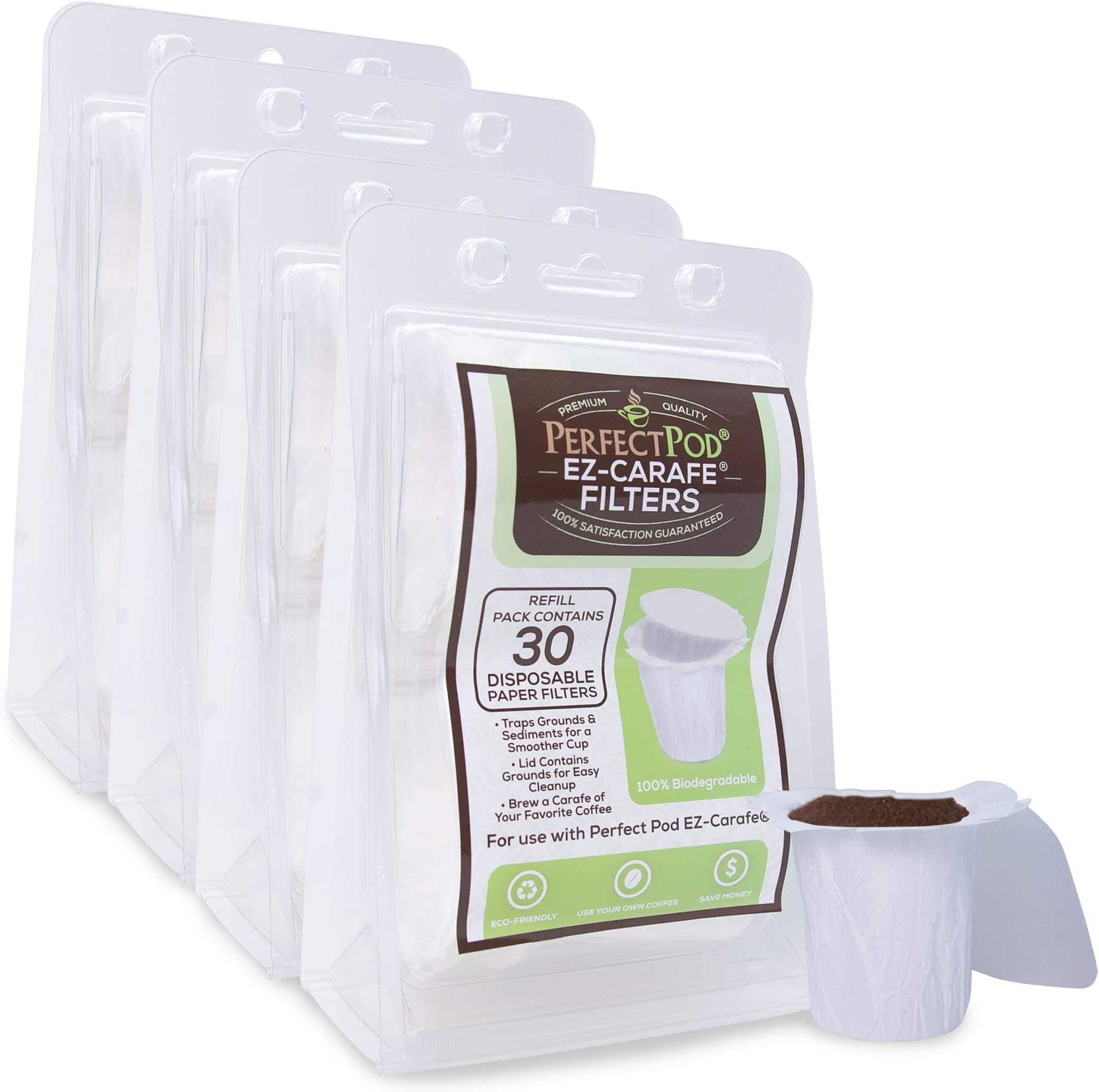 PERFECT POD EZ-Carafe Disposable K-Carafe Paper Filters with Patented Top Lid for Keurig 2.0 K-Carafe Reusable Coffee Pods, 4-Pack (120 Filters)