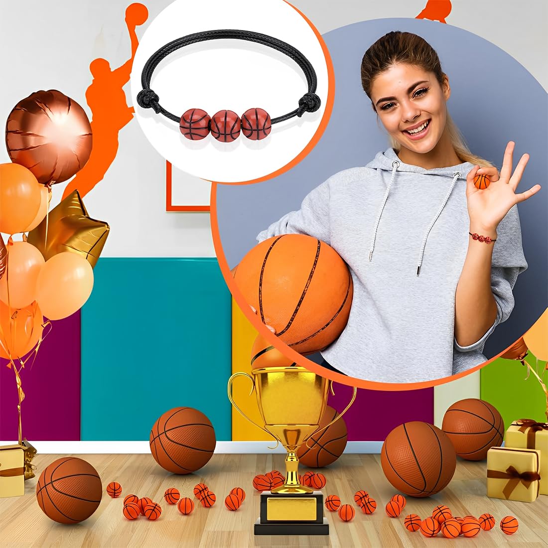 12 Pezzi Bracciali Intrecciati Basketball, Bracciale Regolabile,Basketball Charm Braccialetti, Braccialetto del Basket Sportivo,Bracciale Basket per Adolescenti Adulti Bomboniere