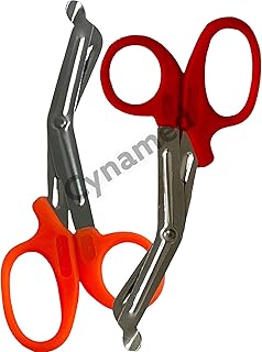 NEW PREMIUM GRADE 2 PCS ( RED & ORANGE ) PARAMEDIC UTILITY BANDAGE TRAUMA EMT EMS SHEARS SCISSORS 5.5 INCH STAINLESS STEEL