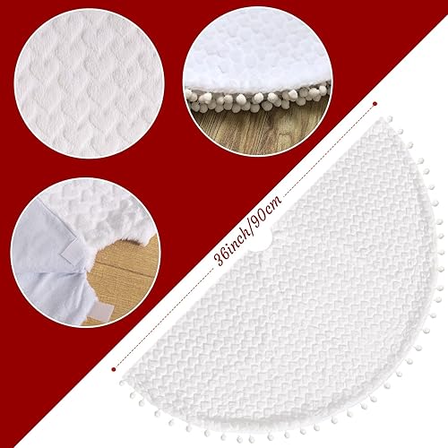 Vista 93 de Faldones blancos de felpa para árbol de Navidad, 36 pulgadas, tapete de lujo de piel sintética para base de árbol de Navidad con patrón de corazón