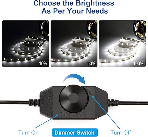 Miniatura 6 de KOPMHYE - Kit de tiras de luces LED regulables de 16.4 ft, cinta de luz de 12 V, 300 2835 LED, 16.4 pies 6000 K luz diurna blanca con adaptador de