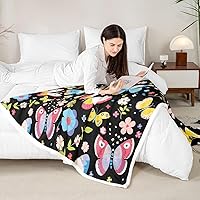 Vista 4 de Manfei Manta de vellón con diseño de mariposas florales en acuarela, manta acogedora para cama, sofá, decoración de habitación de niños, niñas