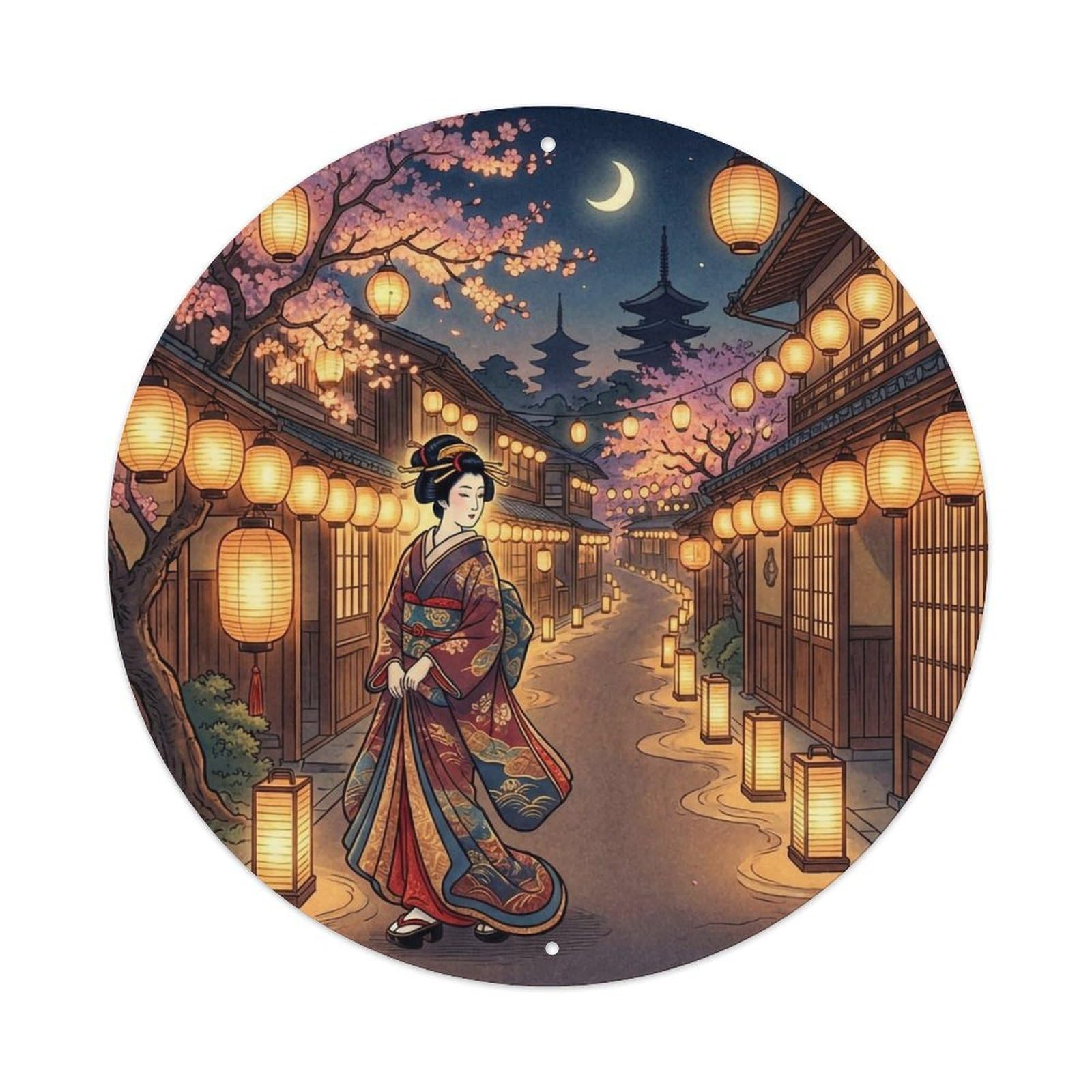 Yrnq 8X8inch Vintage Style Japanese Geisha Lantern Night Street Walking Metal Tin Sign