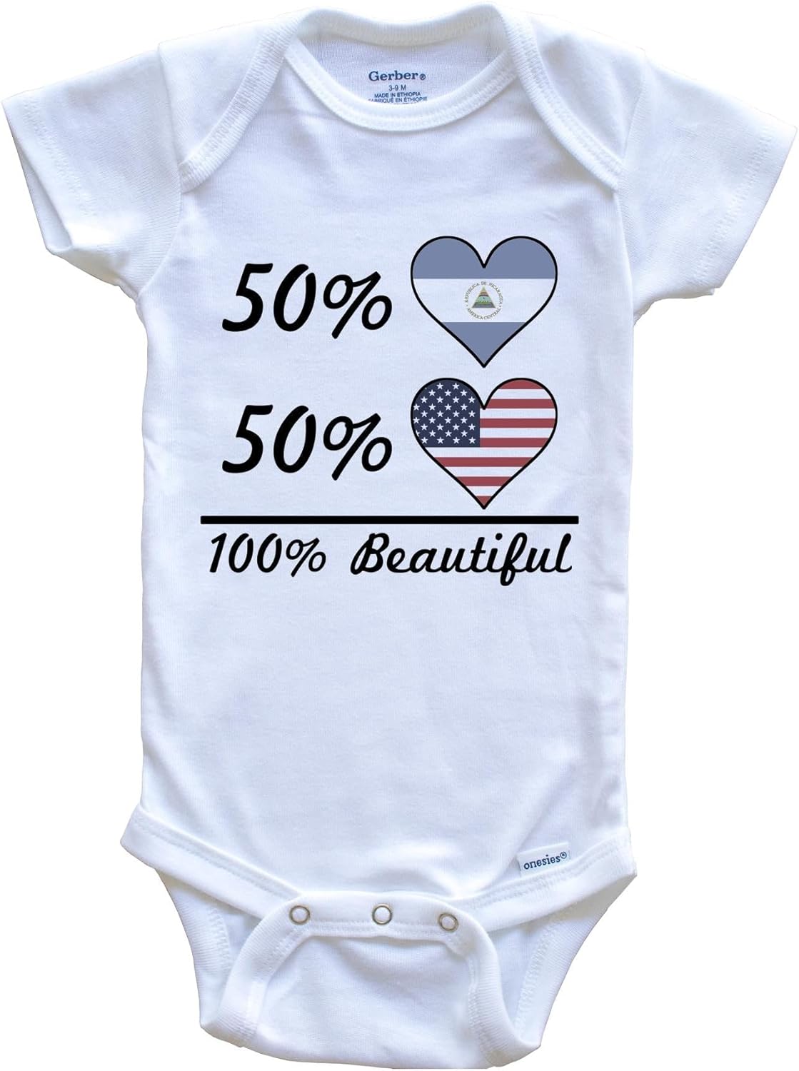 Really Awesome Shirts 50% Nicaraguan 50% American 100% Beautiful Nicaragua Flag Heart One Piece Baby Bodysuit