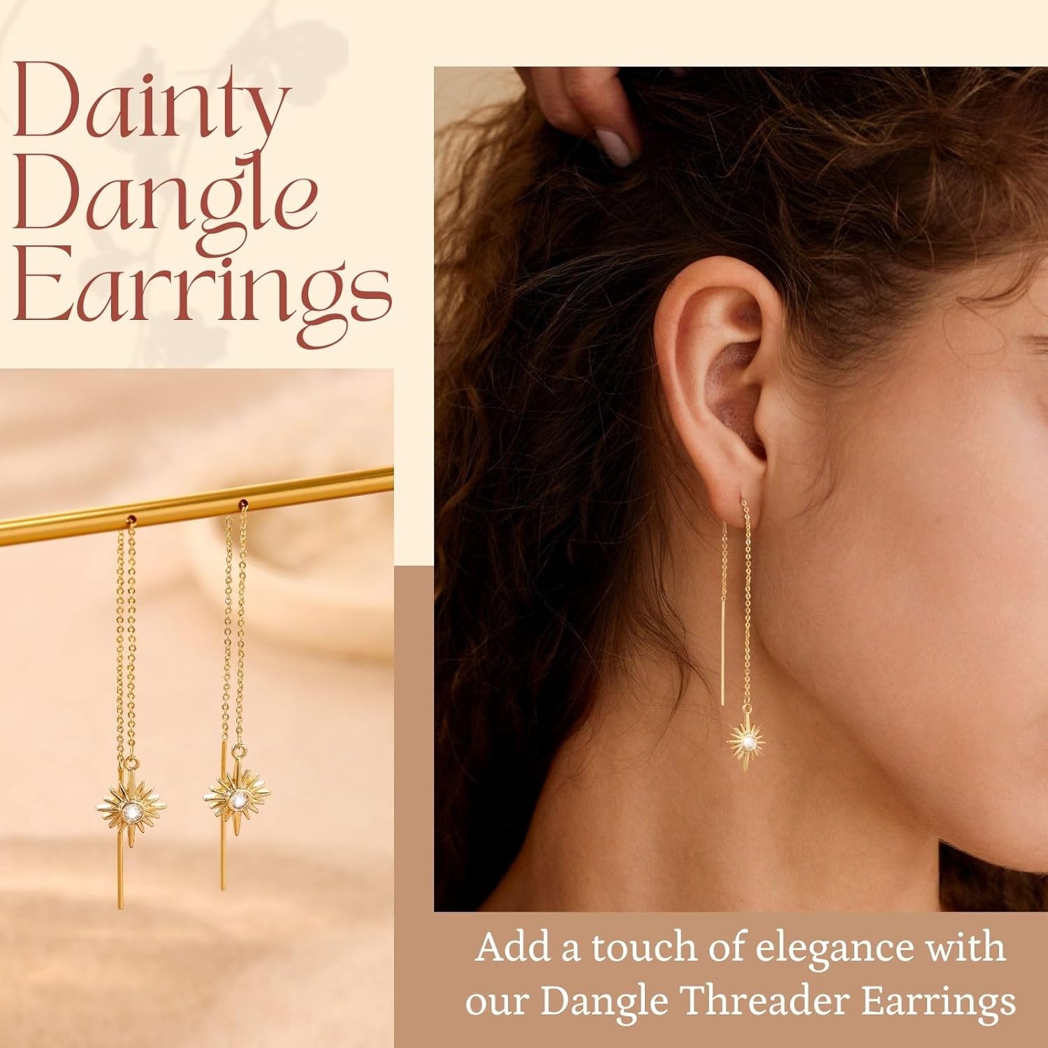 MBW Gold Plated Threader Earrings for Women, 14K Dangle Long Chain Drop Earrings Dangling, Dainty Elegant Dangly Ear Chain with Tassel and Cubic Zirconia for Wedding Hoco Trendy Jewelry Accessories - Image 3