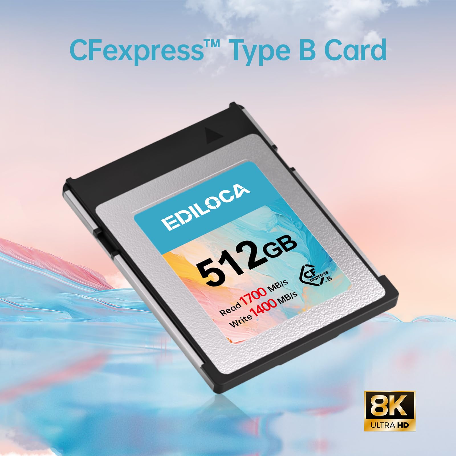 Ediloca EF5 512GB CFexpress Typ B Speicherkarte (1700MB/s Lesen, 1400MB/s Schreiben), 8K RAW CF Karte kompatibel mit DSLR/XQD Kamera, Speicherkarte für professionelle Fotografen, Videofilmer
