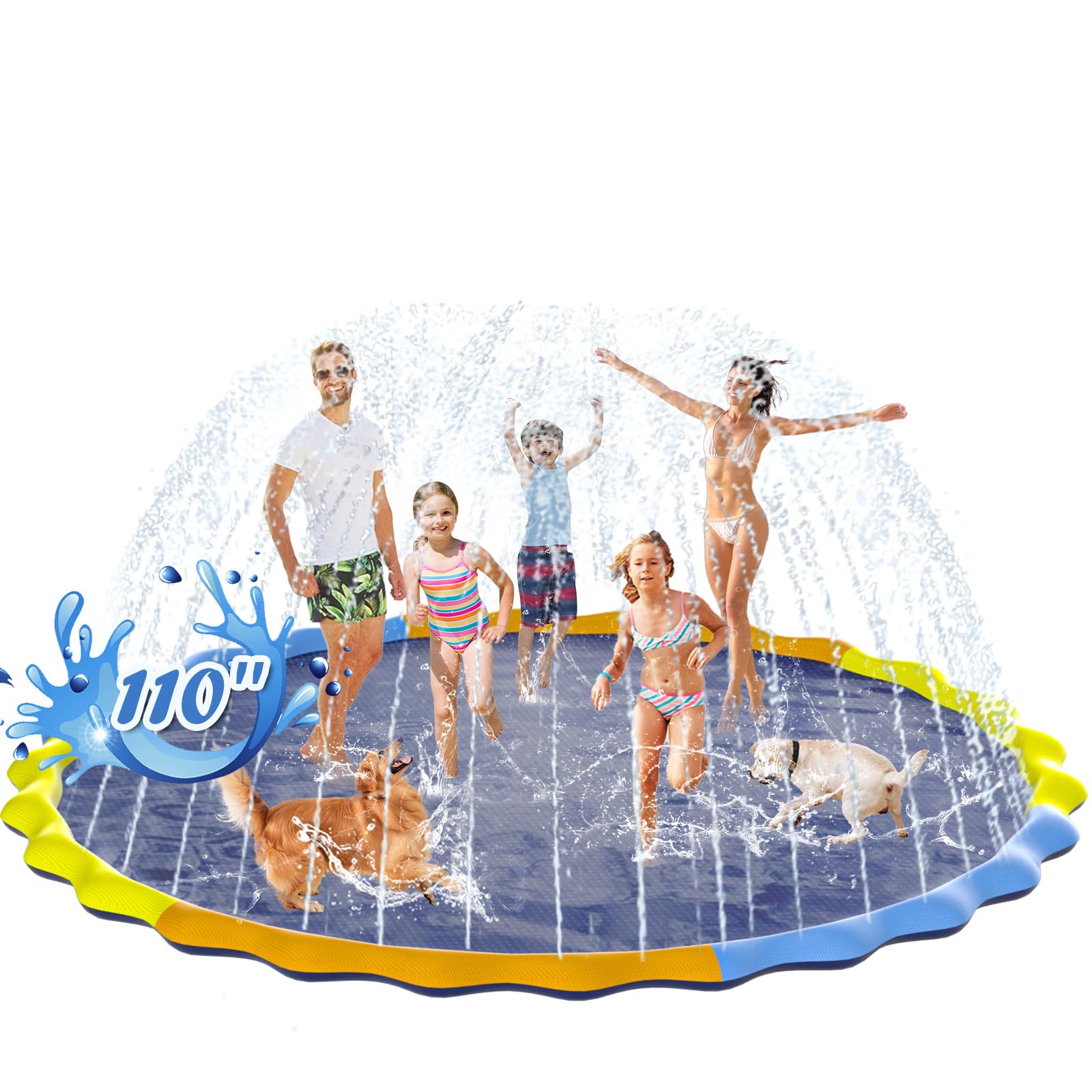 Instraella Splash Pad for Kids and Dogs, 110'' Non-Slip Sprinkler Mat 0.5mm Thickened Durable and Foldable Large Pool Summer Fun Outdoor Toys for Dogs and Toddlers Age
