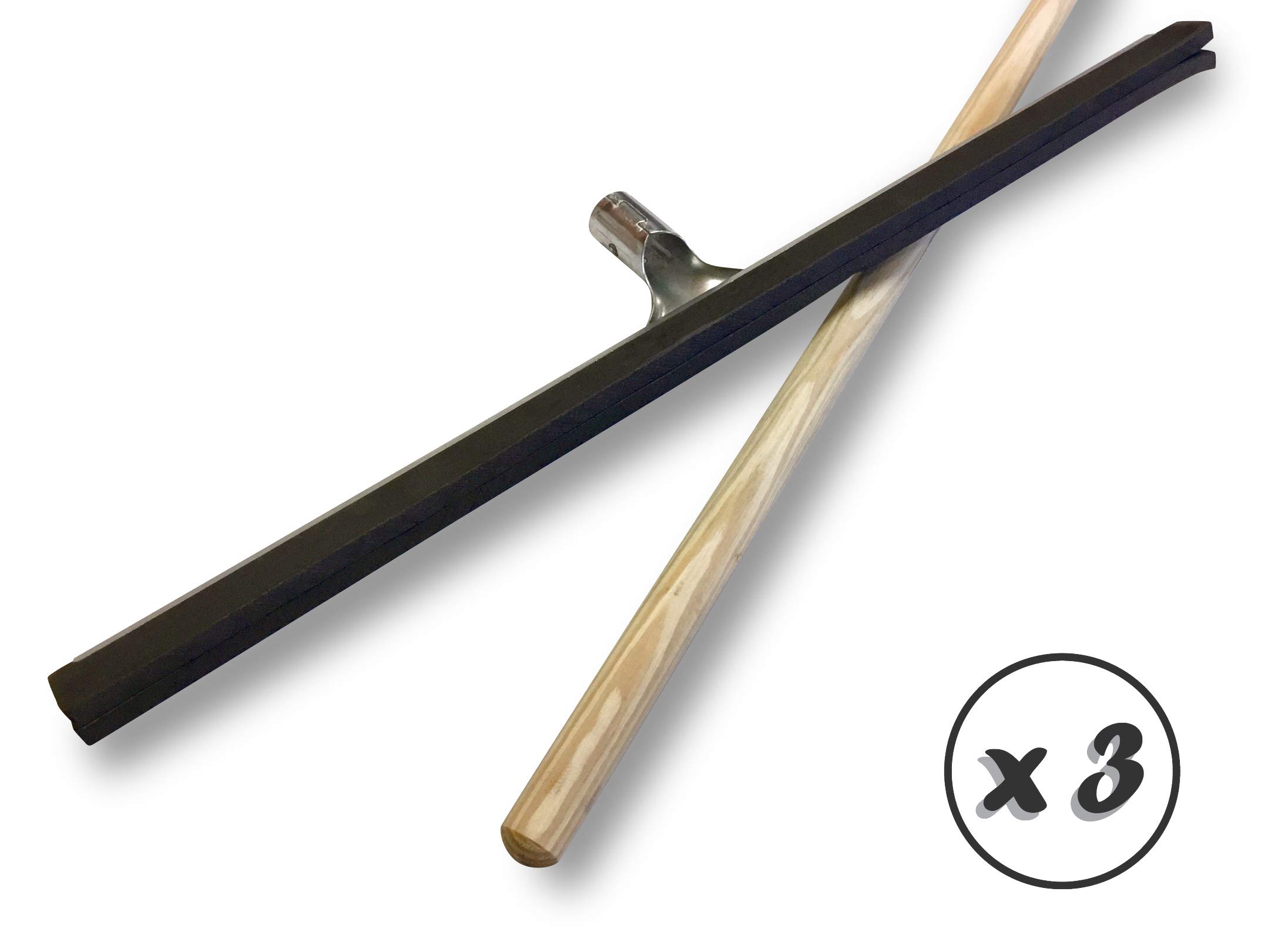 Extractor de agua de piso escurridor escoba | Juego de 3 | Longitud 60cm | Gomaespuma negra 2 palas | Mango de madera 1,20 m | Kibros 1560Mx3 | 2 hojas de goma espuma negra, ancho 60 cm, extracción de agua suelos interiores exteriores, taller cocina resta