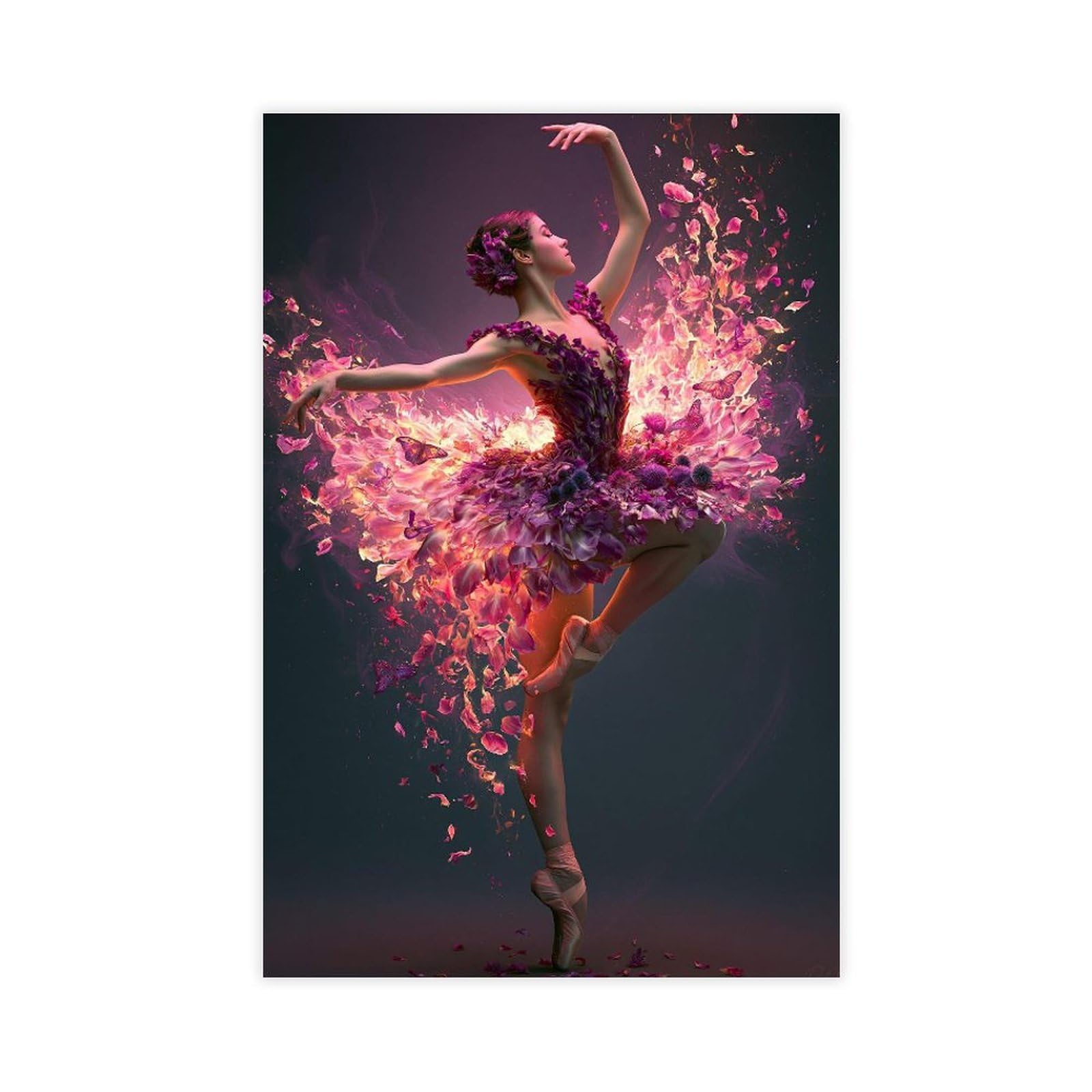 Qnvjqkdsi Unframe Elegant Ballet Dancer, Butterfly Petals Floral Art Canvas Poster Bedroom Decor Landscape Office Room Decor Gift 24" L X 36" W