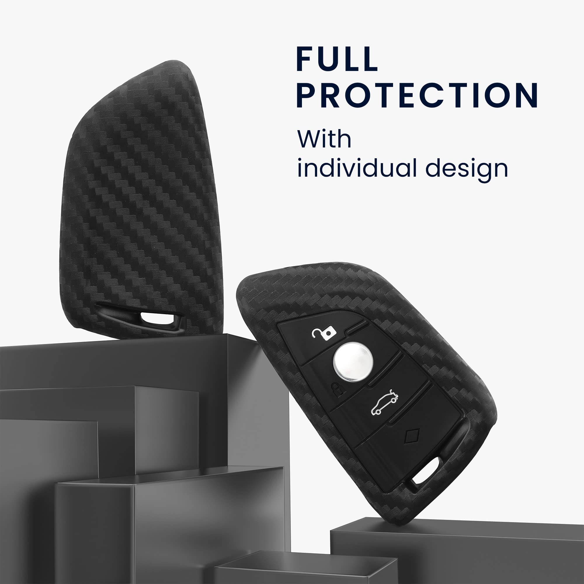 kwmobile Custodia Coprichiave Compatibile con BMW con 3 tasti Smart Key Cover - Copritelecomando Chiave Auto - Copri Chiavi Macchina Effetto Carbonio