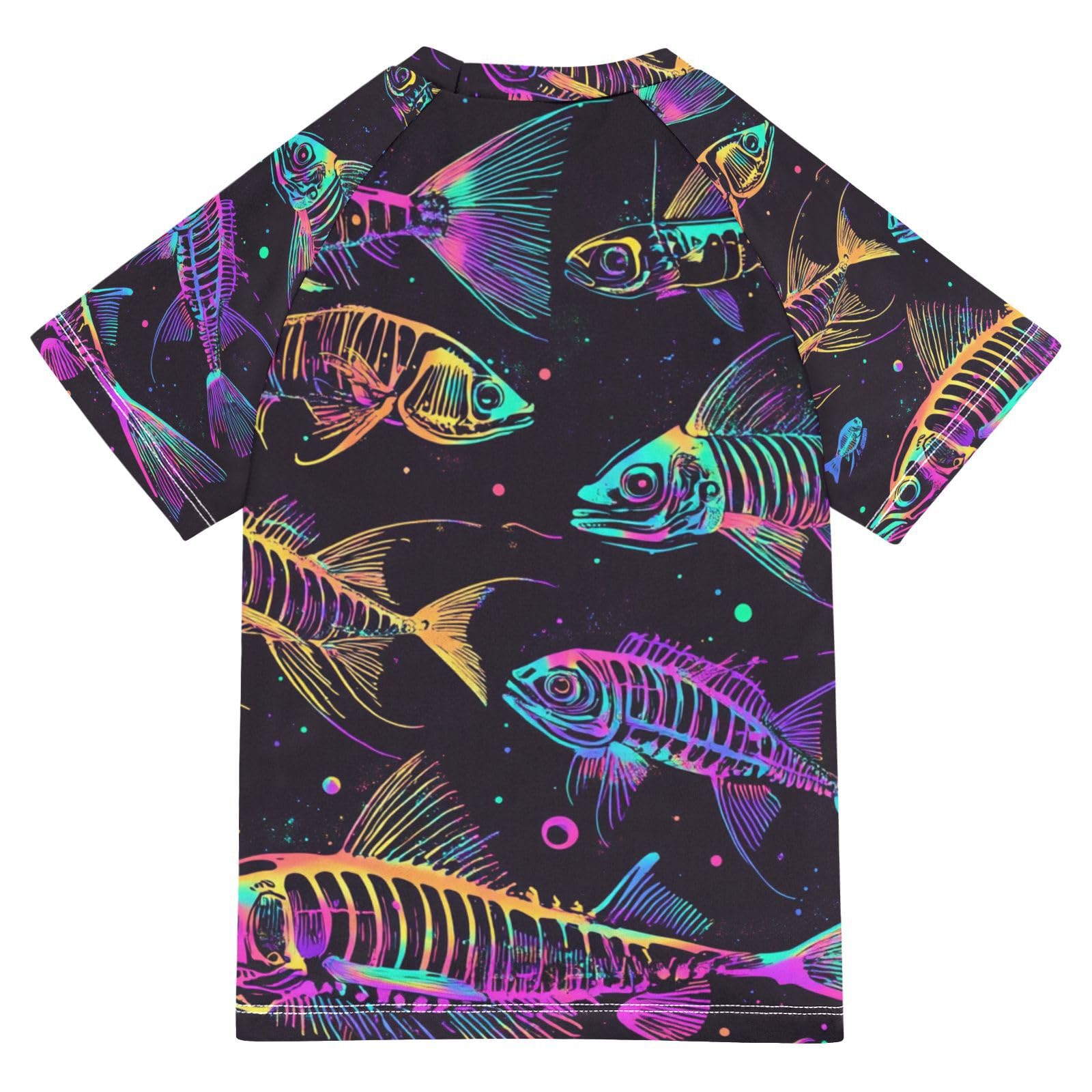 Jucciaco Boys Swing Shirts Fish Skull Black Doodle Rashguard Short Sleeve Kids T-Shirts Sun UPF 50+