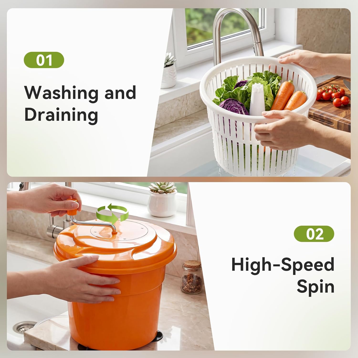 Commercial Salad Spinner, 6.6 Gal / 26.42 Qt Salad Spinner with 4.92 ft Drain Tube & Anti-Slip Feet, Large Manual Lettuce Spinner for Catering, Home, Farm