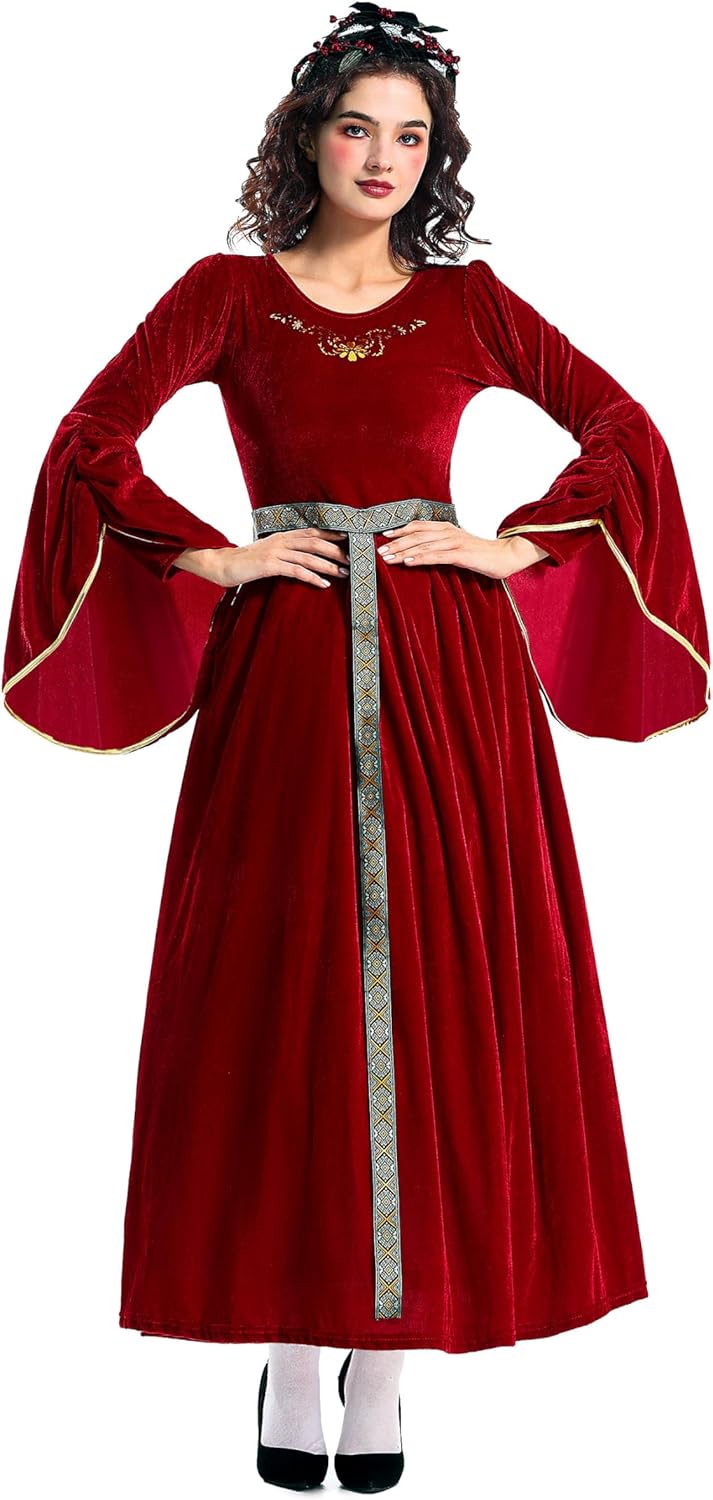Women Renaissance Dress Medieval Costume for Women Long Dress Plus Size Velvet Queen Dresses Halloween Costume
