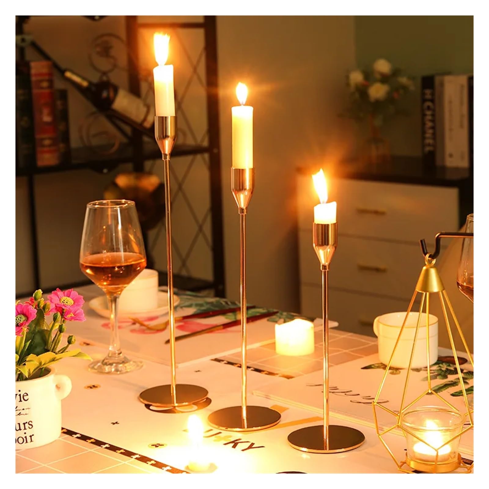 Kerzenständer Kerzenhalter aus Metall, 3-teiliges Set, einfache Hochzeitsdekoration, Bar, Party, Wohnzimmer, Dekoration, Heimtisch, Weihnachten(White 3PCS)