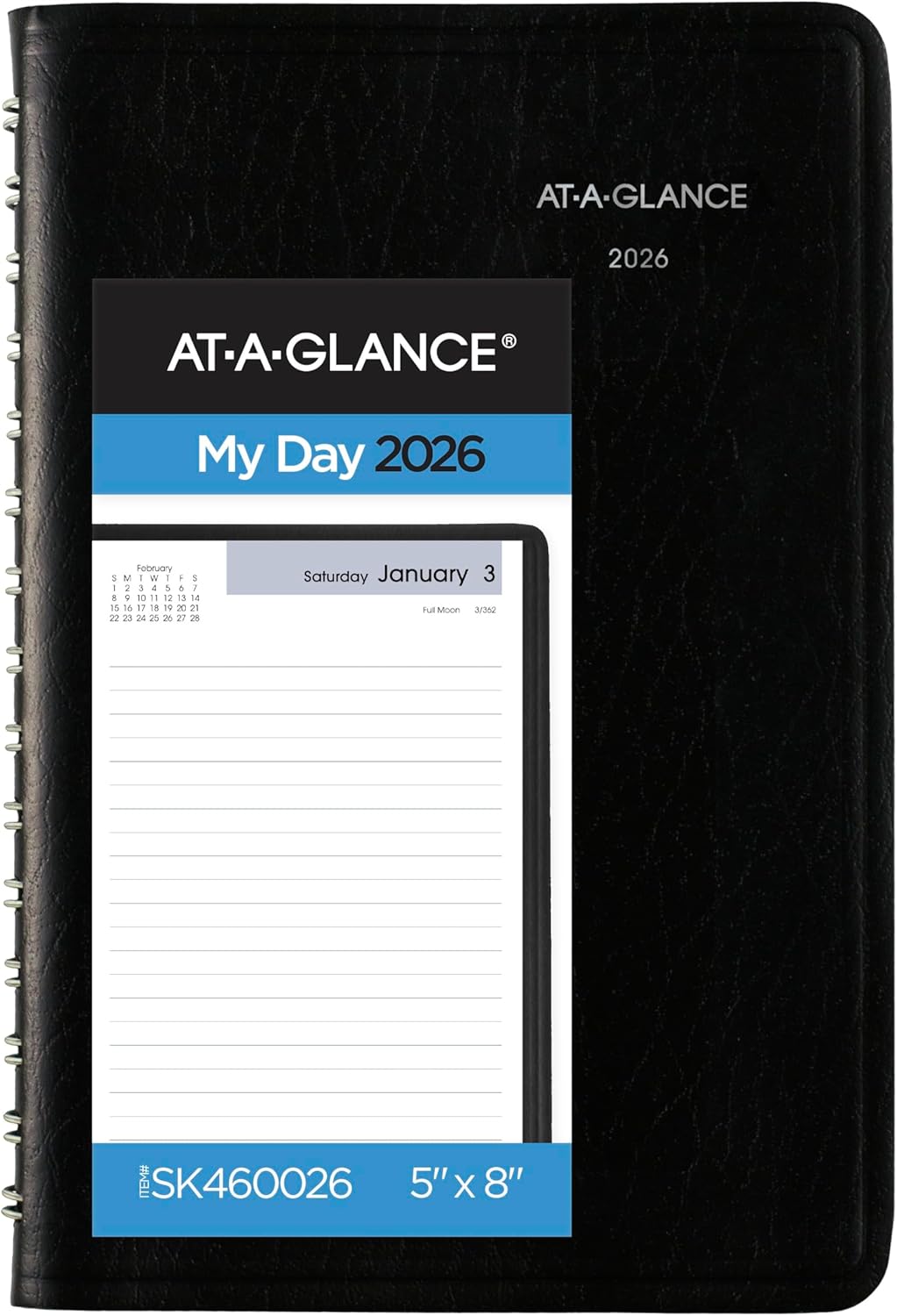 2026 Daily Planner – 5×8 Open Scheduling, Black DayMinder