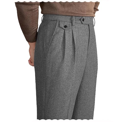 Mens Pants Tweed Herringbone Vintage Dress Pant Trousers Regular Fit