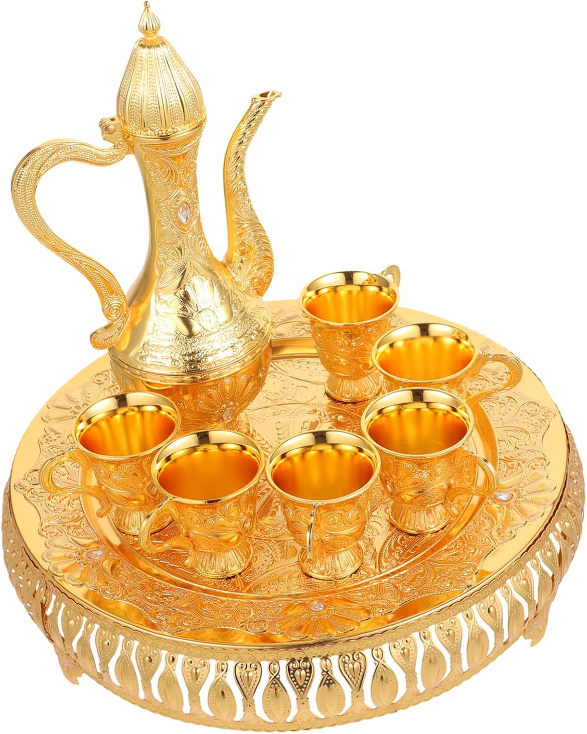 Teapot Tea Set Turkish Tea Pot Set Metal Cups Saucer Vintage Style Aesthetic Cups