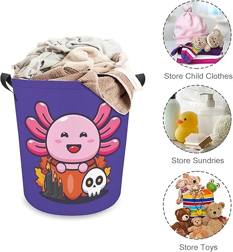Miniatura 3 de Cesto de ajolote rosa en calabaza para ropa sucia, lindo diseño de dibujos animados de Halloween, cestas plegables para ropa sucia, cesta de ropa,