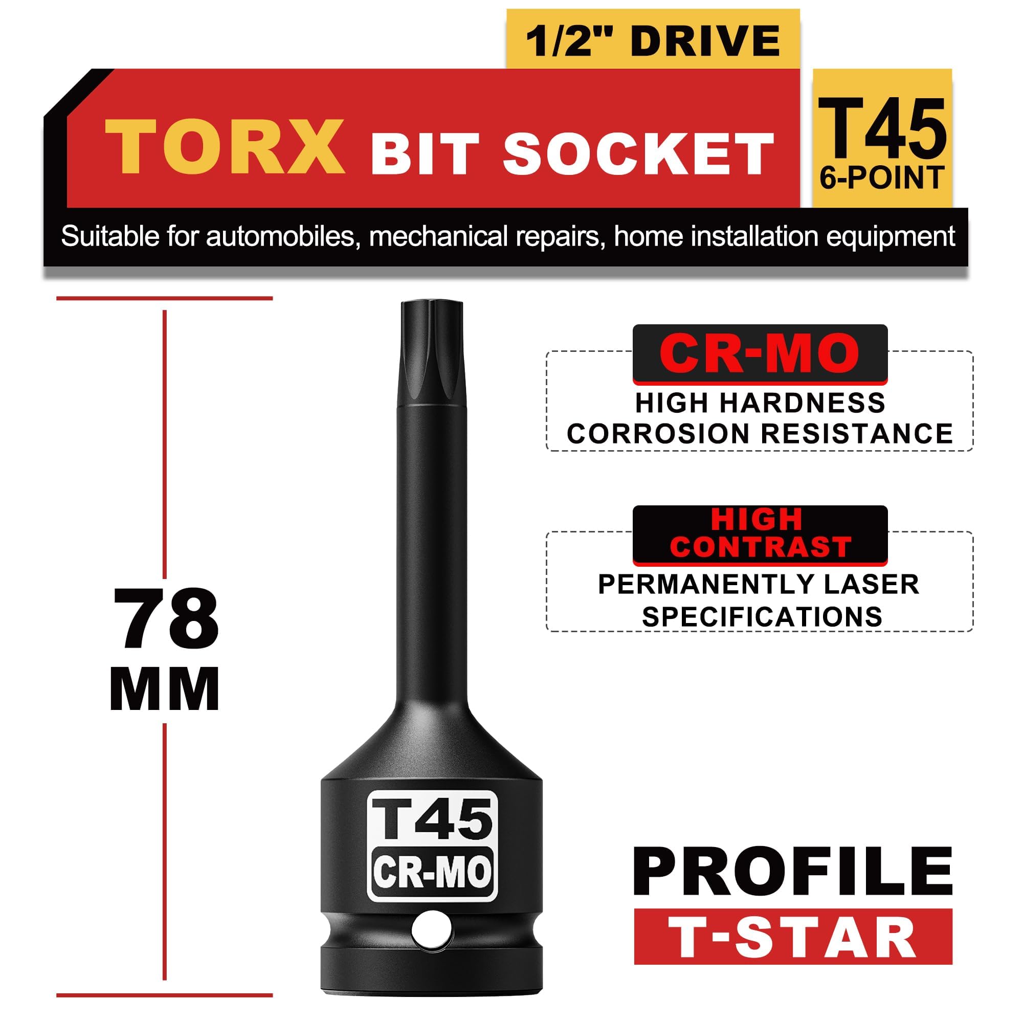 KIRXST Impact Torx Bit Socket T35, 1/2" Profile Impact Star Bit - Image 2