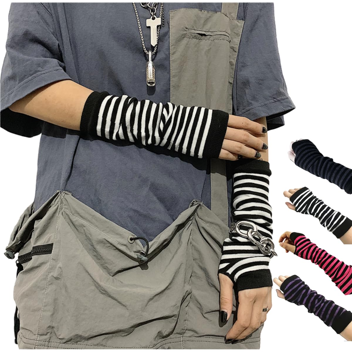 VTTDBArm covers cute women kawaii japanese harajuku Goth Half Finger Knitted Arm Warmer Y2K Gloves Arm Sleeve for girl