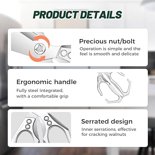 Miniatura 4 de Tijeras de cocina multiusos, tijeras de cocina multifuncionales de alta resistencia, aptas para lavavajillas, acero inoxidable, tijeras de cocina