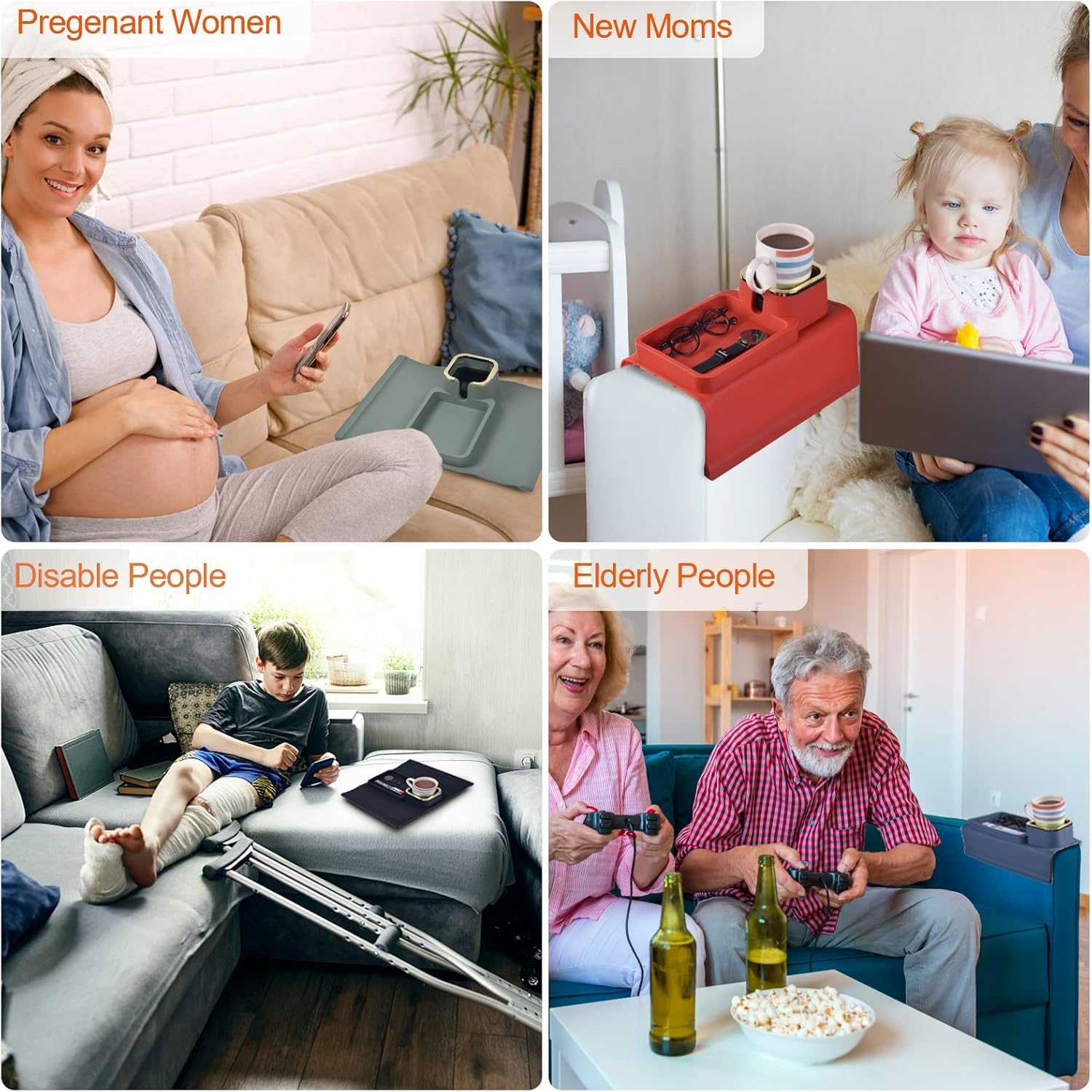 EKYLIP Couch Arm Table Tray with Phone & Tablet Holder Premium Clip-On Sofa Arm Tray for Snacks, Drinks, Remotes, and More Perfect Sofa Side Table for Living Room Comfort (RED) 1