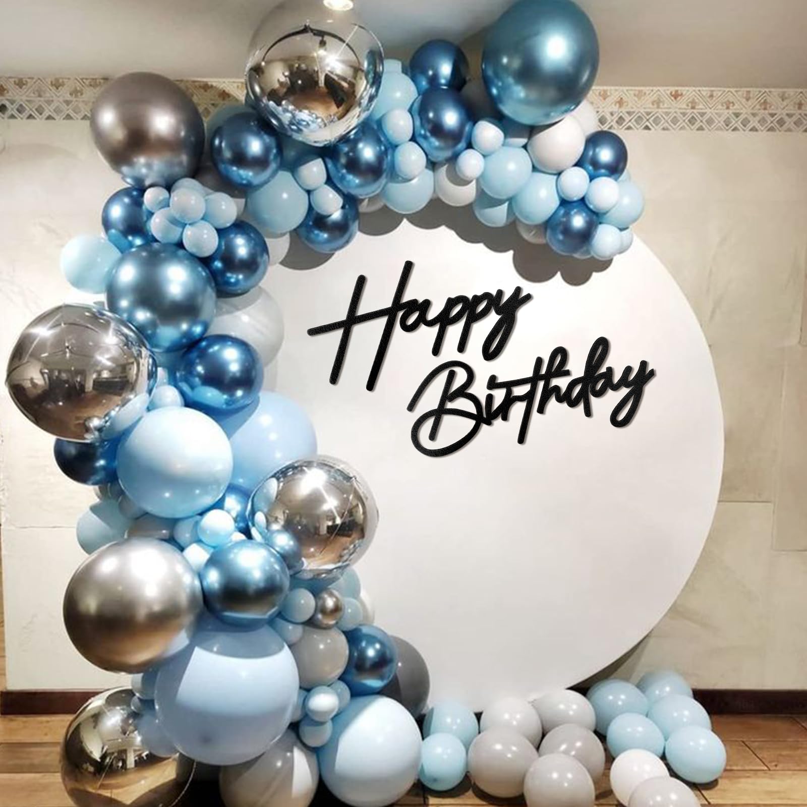 MASTRON Panneau en bois avec inscription « Happy Birthday » - Décoration rustique en forme d'arche - Paillettes dorées