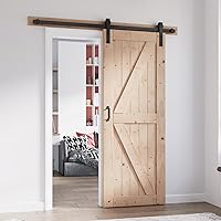 Vista 22 de FREDBECK Puerta corredera de granero de 34 x 84 pulgadas con kit de herramientas de 6 pies incluido, panel de abeto macizo en forma de K, necesita