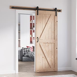 FREDBECK 32in x 80in Sliding Barn Door with 5.5FT Barn Door Hardware Kit Included Wood K Shape Solid Spruce Panel Need to Assembly