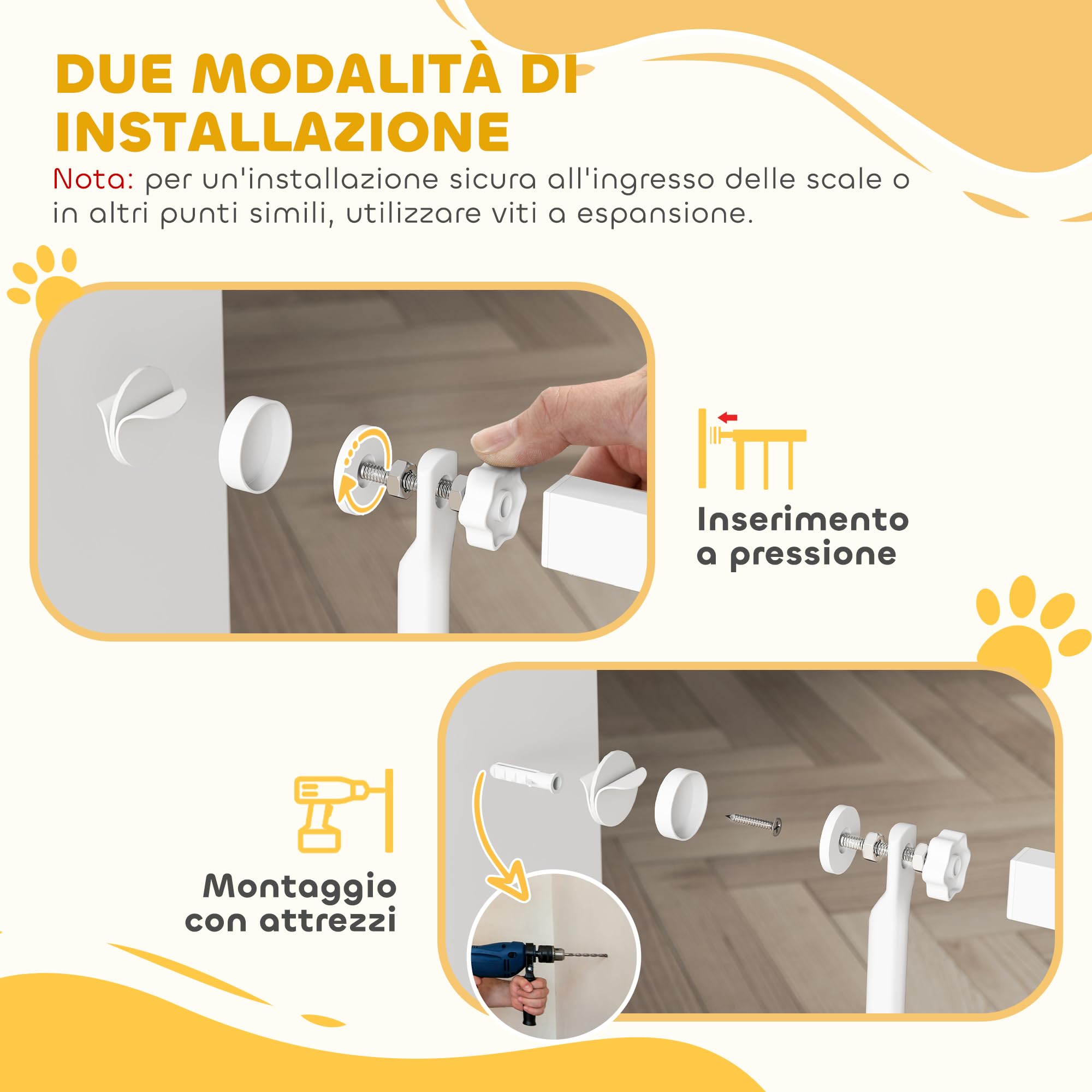 PawHut Cancelletto di Sicurezza per Cani Gatti 180cm, Estensibile 77-104 cm, Spazio 3.5cm, Bianco