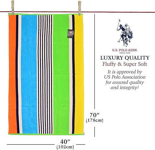Miniatura 6 de U.S. Polo Assn. Toalla de playa de gran tamaño (40 x 70 pulgadas), diseño náutico a rayas, de lujo, algodón de felpa de calidad de hotel para baño,