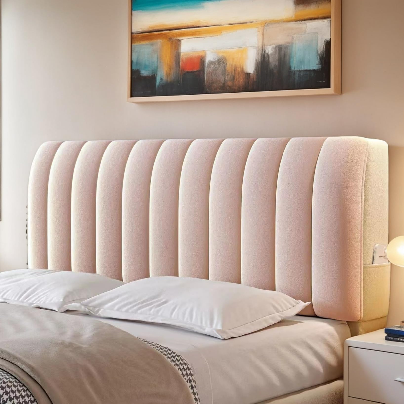 RICPYOIU Funda para Cabecera De Cama Elástica Hecha De Terciopelo con Relleno De Algodón Espesado En Tamaños Individual Doble King Queen Adecuada para La Decoración De Dormitorio,Rosado,150cm