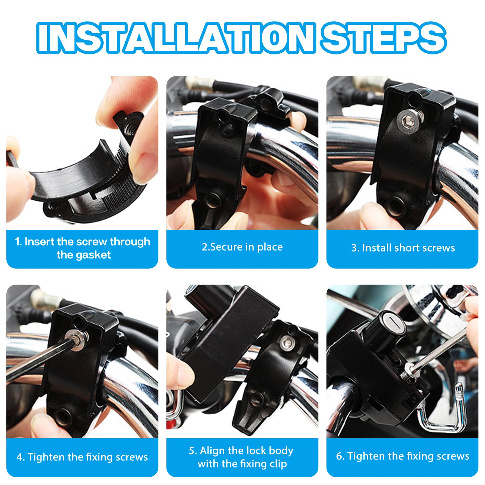 Candado para Casco de Moto: YIDM 2 Pcs Bloqueo de Casco, Universal Candado Casco Moto con 2 Llaves, Candado para Casco de Moto, Cerradura Casco para Tubo de Manillar de 22-28 mm (Negro)