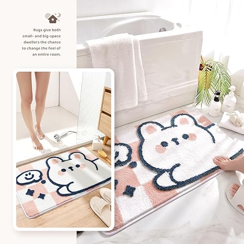 Miniatura 3 de Tapete de baño con diseño de animales lindos, 20 x 31 pulgadas, extra suave y absorbente, lavable a máquina, antideslizante para bañera, ducha y