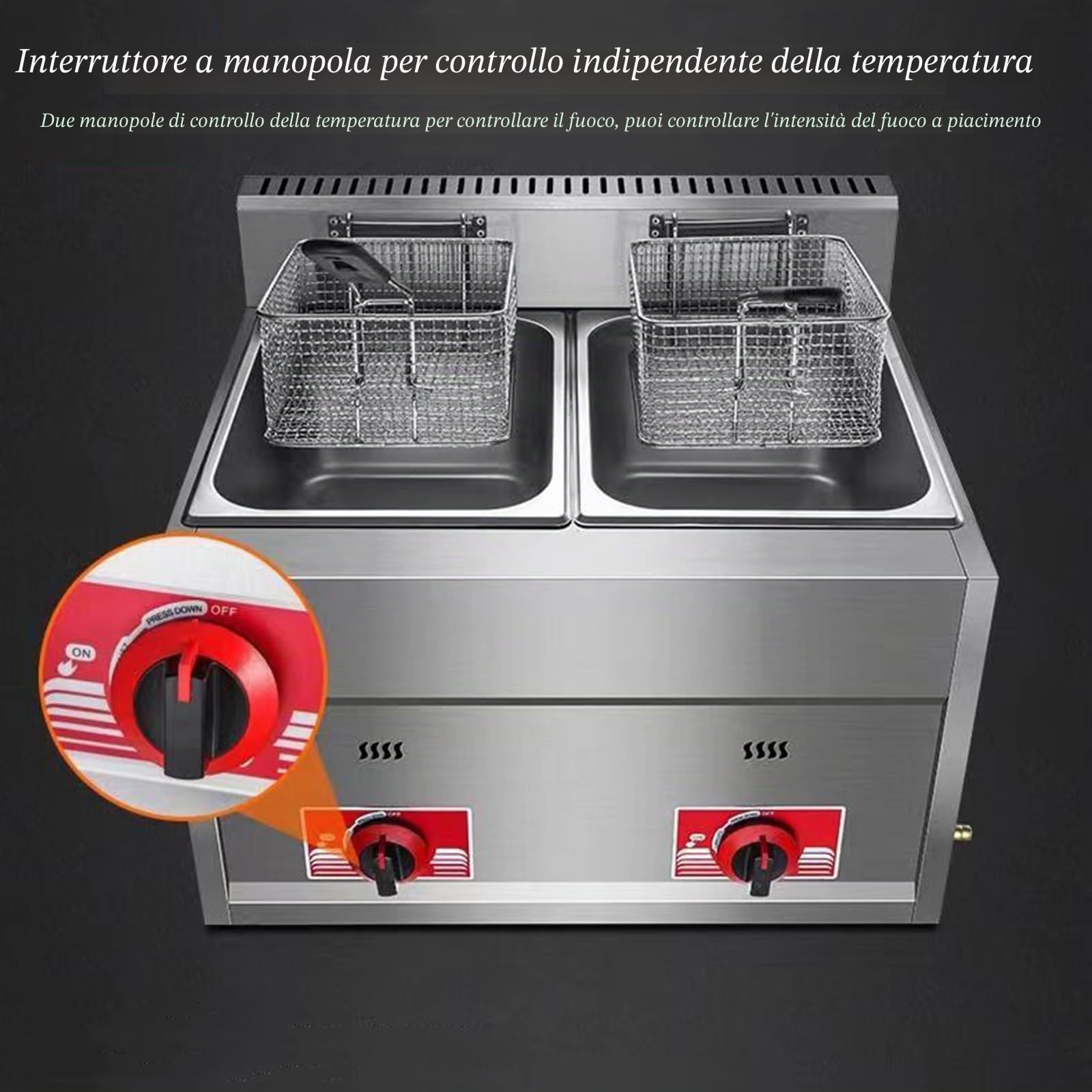 Friggitrice Professionale A Gas, Friggitrice 6Lx2 con Doppio Serbatoio, da banco in Acciaio Inossidabile per Ristorante Familiare Patatine Fritte Commercial